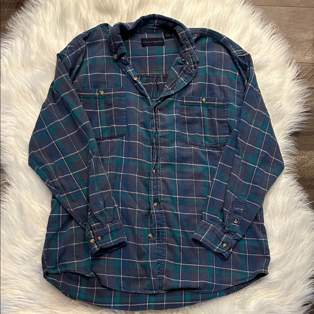 Blue and Green Plaid Men's Casual Shirt